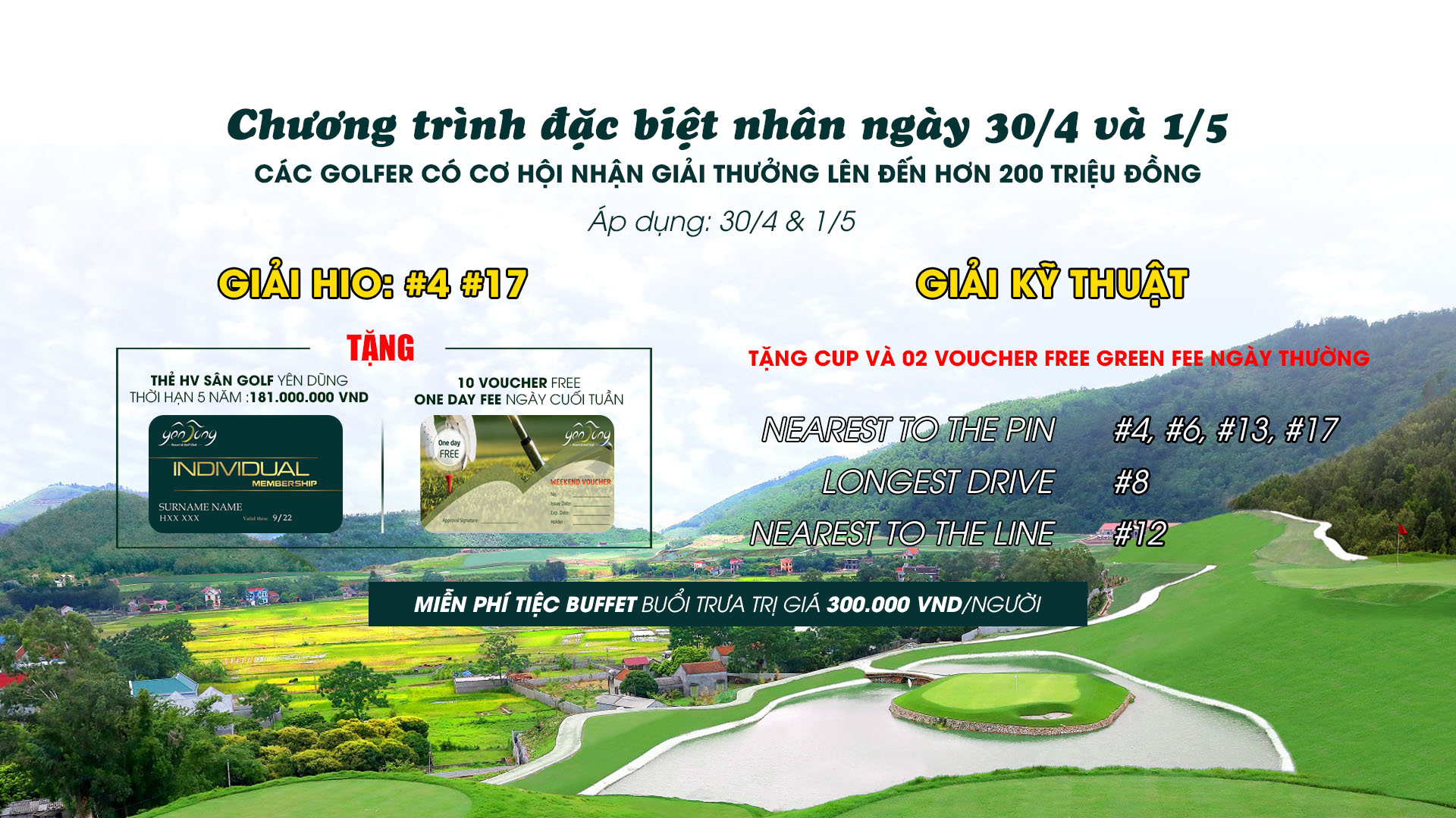 Golfer có cơ hội nhận giải thưởng lên đến 200 triệu đồng trong ngày 30/4 và 1/5