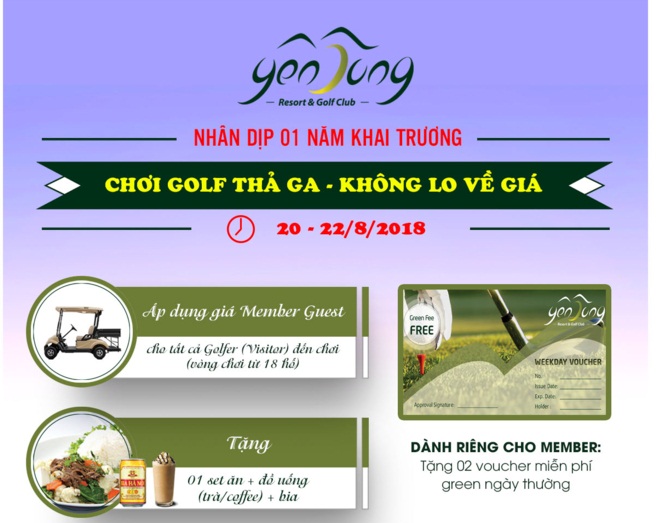 Sân Golf Yên Dũng tưng bừng ưu đãi cho golfer nhân kỷ niệm 1 năm khai trương